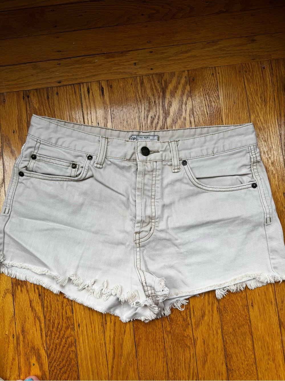 Free People Light Stone Frayed Hem Denim Shorts